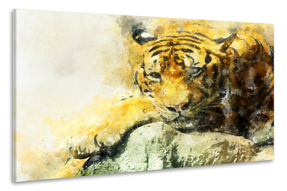 Schilderij - Tijger aquarel (print op canvas), 2 maten, Premium print afbeelding