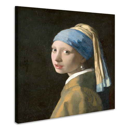 Karo-art Schilderij -Johannes Vermeer - Het meisje met de parel  3 maten,  reproductie van het beroemde schilderij, 1 op 1 kopie