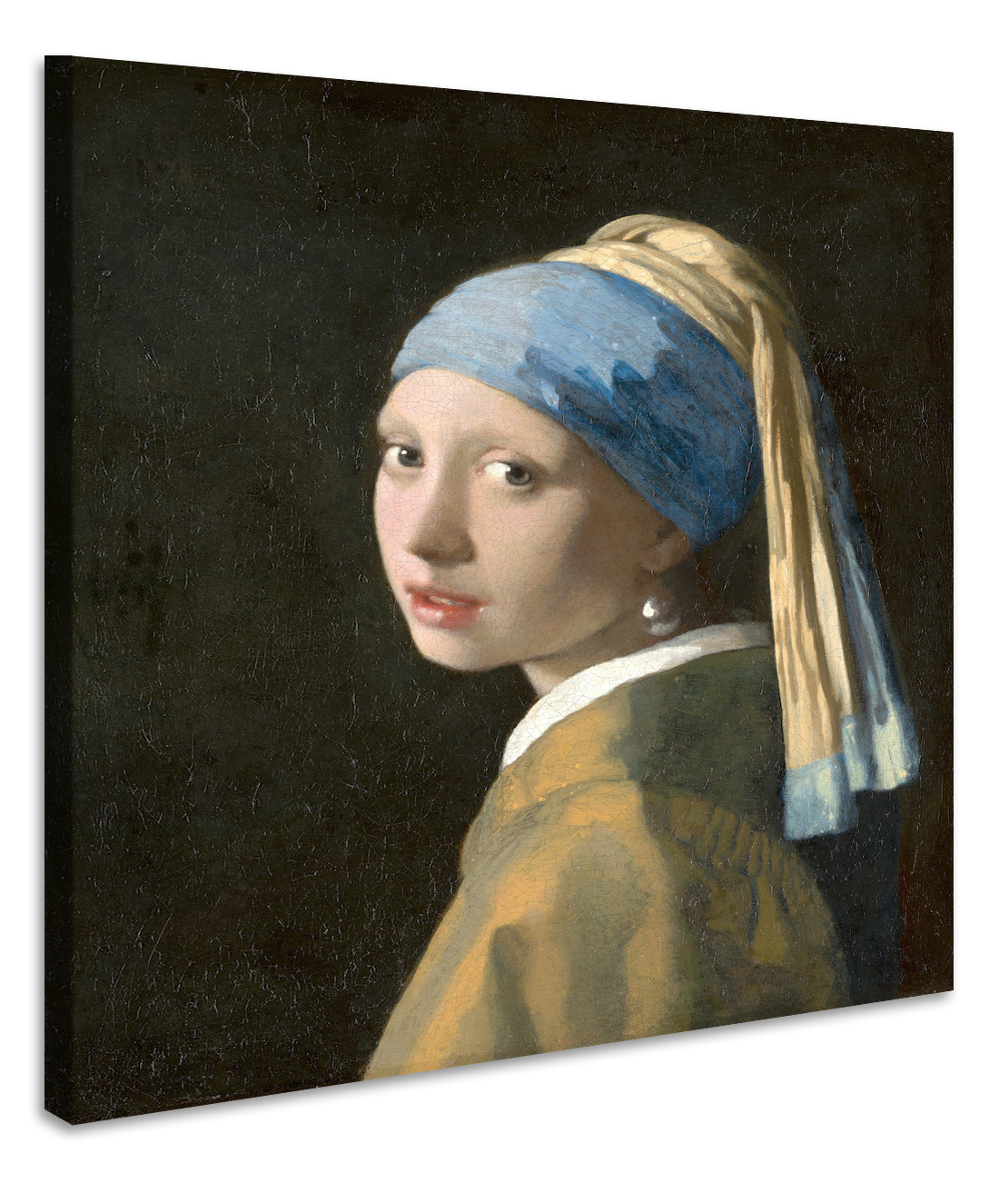 Schilderij -Johannes Vermeer - Het meisje met de parel 3 maten, reproductie van het beroemde schilderij, 1 op 1 kopie afbeelding