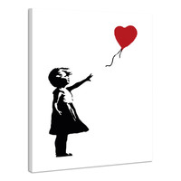 Karo-art Schilderij - Banksy, Girl with Balloon, Meisje met Ballon, 80x120cm.Premium Print, aluminum