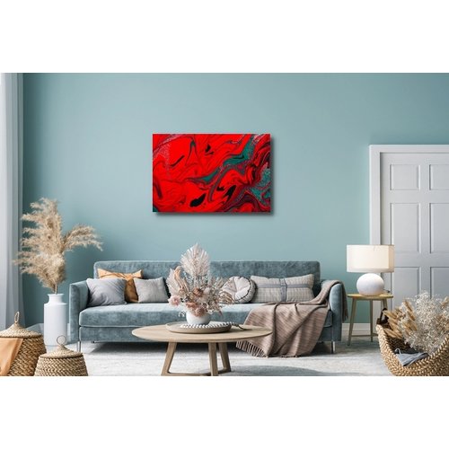 Karo-art Schilderij - Abstract in Rood en Groen, Super scherpe print, 2 maten