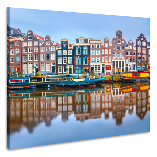 Karo-art Schilderij - Amsterdamse gracht  , 3 Maten, Premium print