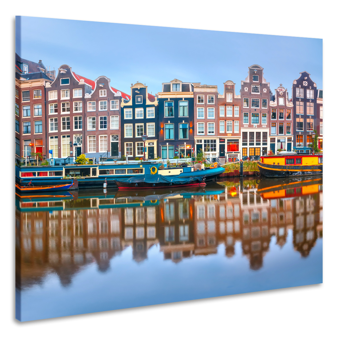 Schilderij - Amsterdamse gracht , 3 Maten, Premium print afbeelding