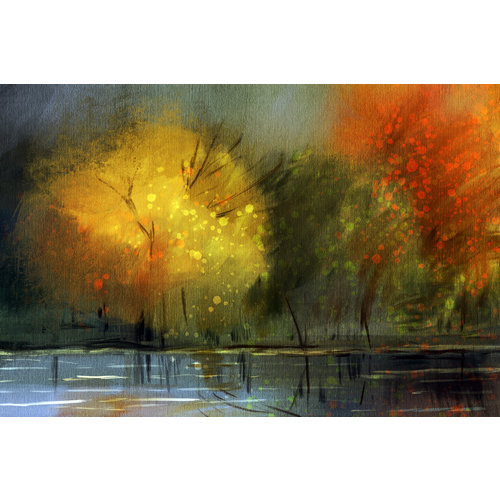 Karo-art Schilderij - Herfstlandschap Abstract, Prachtige print op premium canvas, Wanddecoratie