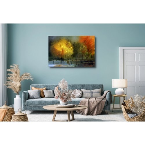 Karo-art Schilderij - Herfstlandschap Abstract, Prachtige print op premium canvas, Wanddecoratie