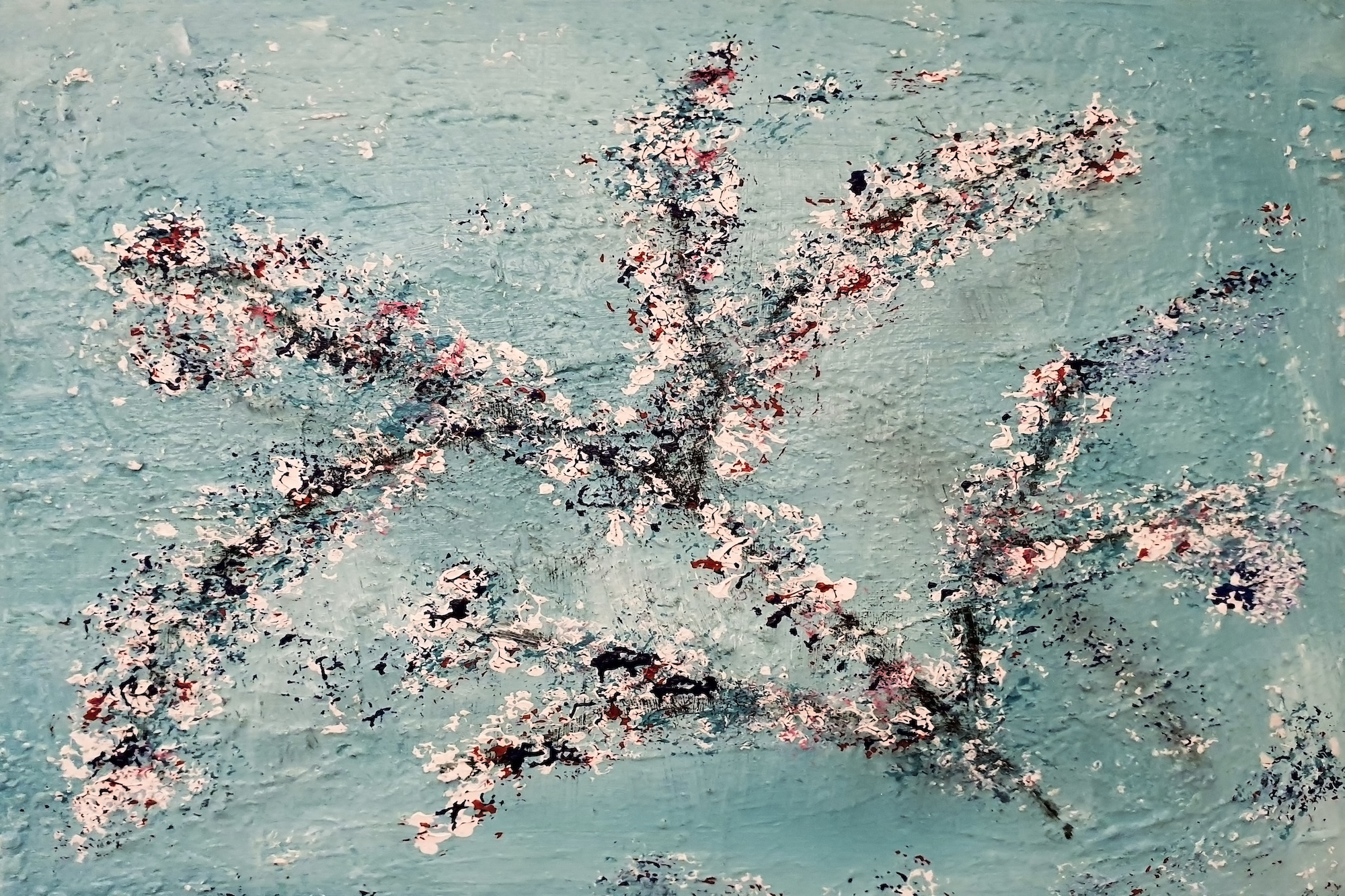 Schilderij - Tak van een Kersenbloesem, Prachtige print op premium Canvas, Wanddecoratie afbeelding