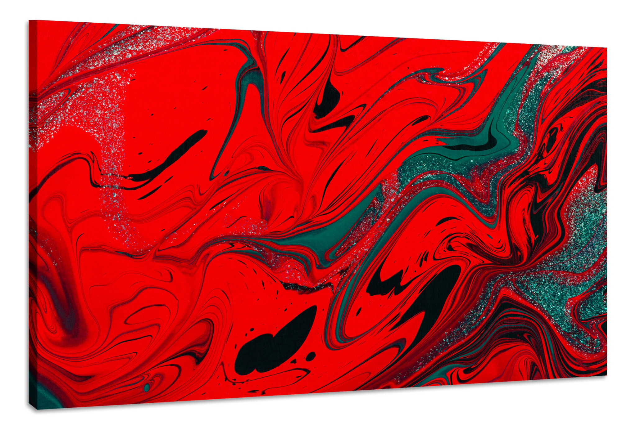 Schilderij - Abstract in Rood en Groen, Super scherpe print, 2 maten afbeelding