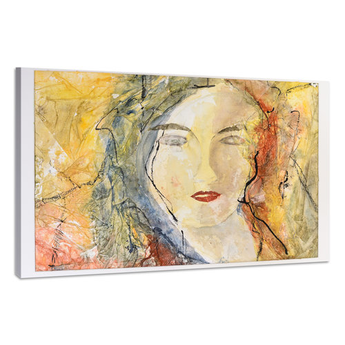 Karo-art Schilderij - Aquarel Portret Vrouw op Canvas, Premium Print, Wanddecoratie