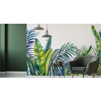 Fotobehang - Groene en blauwe tropische planten, in 11 maten te koop, incl behanglijm