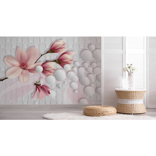 Fotobehang - Prachtige Magnolia, 3D look, te koop in 11 maten, Premium Print, incl behanglijm