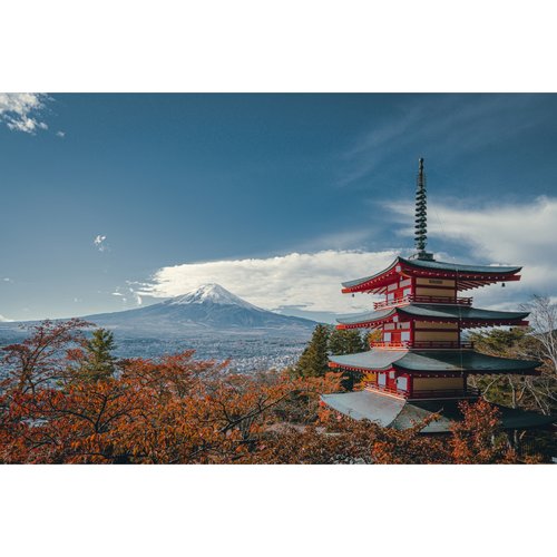 Fotobehang - Japanse pagode in de herfst, te koop in 11 maten, premium print, incl behanglijm