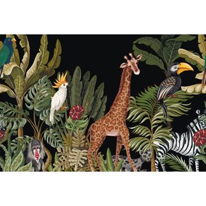 Fotobehang - Exotische dieren tussen bladeren, Kinderkamer, 11 maten, inclusief behanglijm