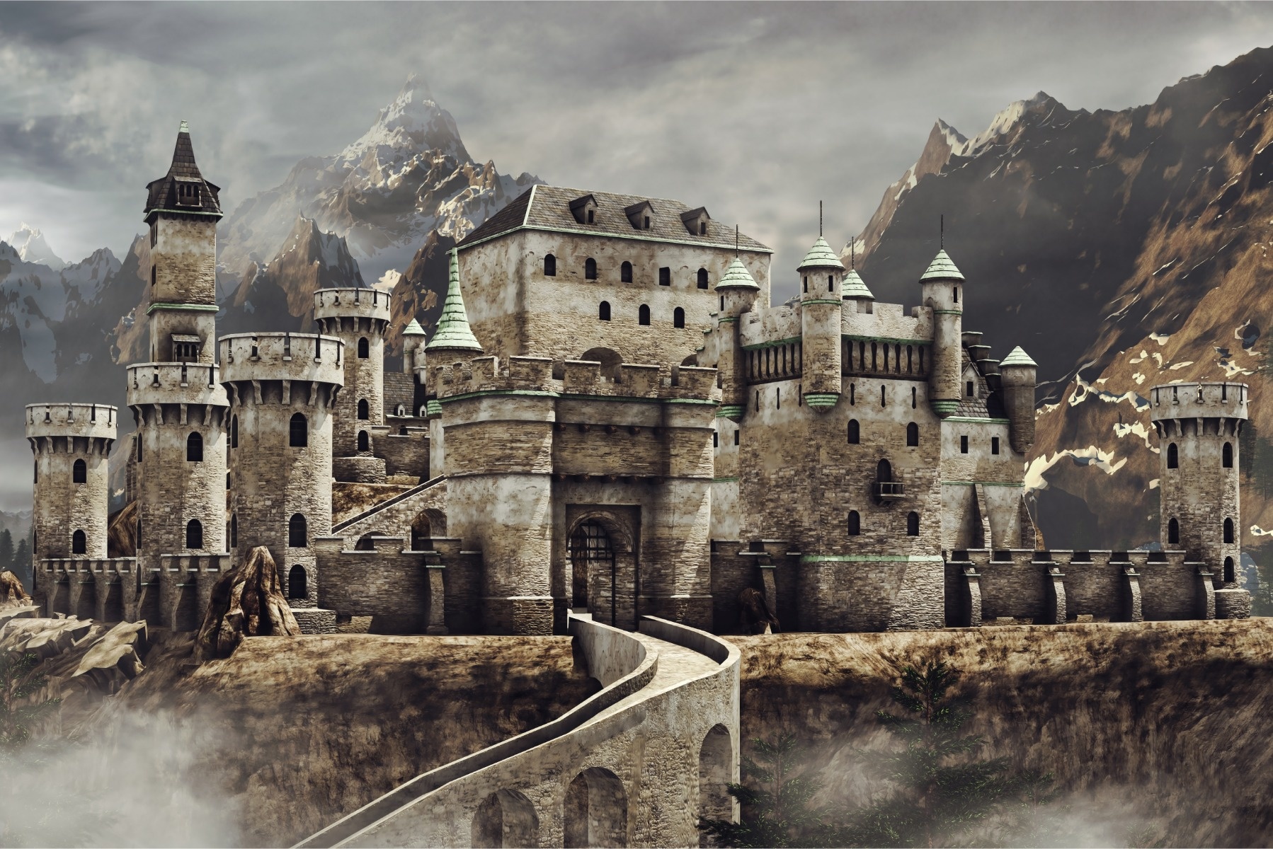 Fotobehang - Middeleeuws fantasie Kasteel, 11 maten, Mysterieus op de muur, inclusief behanglijm afbeelding