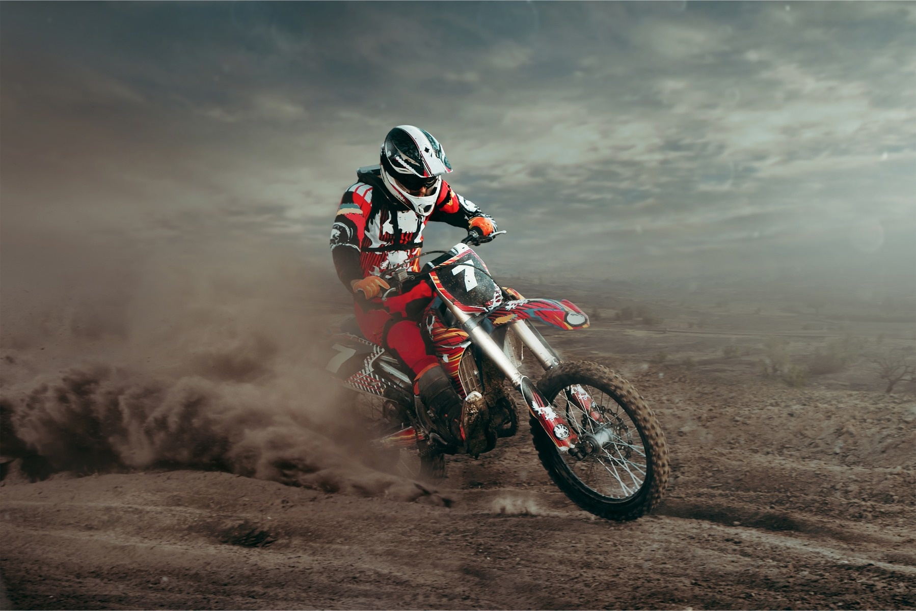 Fotobehang - Motocross in de woestijn, 11 maten, Premium print, inclusief behanglijm afbeelding