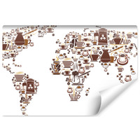 Fotobehang - Koffie Kaart van de Wereld, Wereldkaart, 11 maten, premium print, incl behanglijm