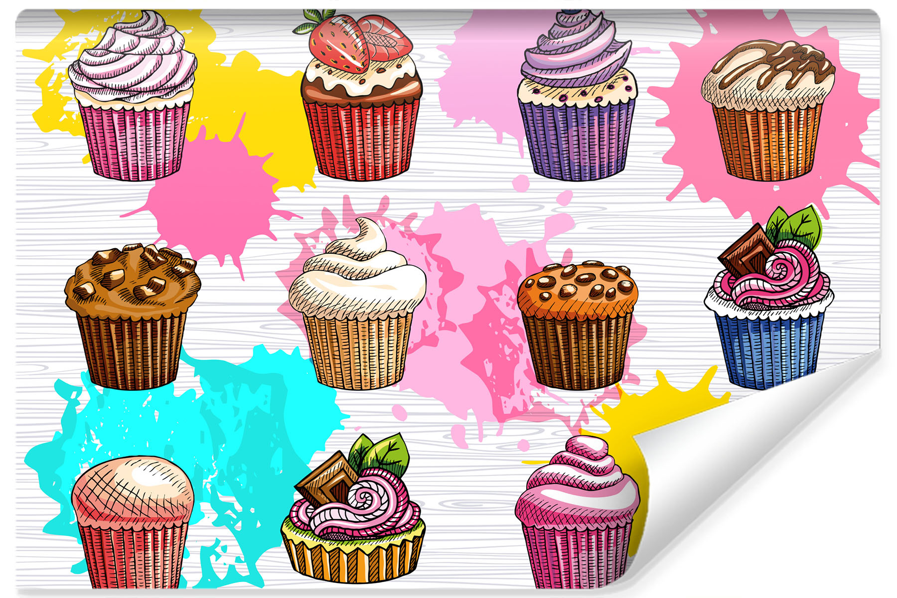 Photo wallpaper Different kinds of Cupcakes Non-woven 104 x 70.5 cm FT-3105-VEM
