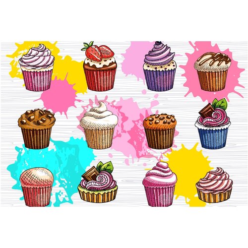 Fotobehang - Verschillende soorten Cupcakes, ook leuk in de kinderkamer, 11 maten, inclusief behanglijm