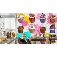 Fotobehang - Verschillende soorten Cupcakes, ook leuk in de kinderkamer, 11 maten, inclusief behanglijm