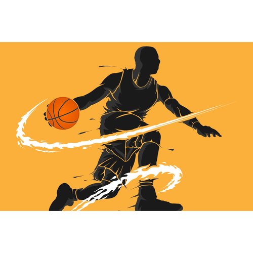 Fotobehang - Dribbelende Basketbal Speler, 11 maten, premium print, incl behanglijm