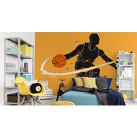 Fotobehang - Dribbelende Basketbal Speler, 11 maten, premium print, incl behanglijm