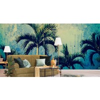 Fotobehang - Palmbomen in Grunge stijl, Vintage, 11 maten, Prachtig aan je muur, inclusief behanglijm