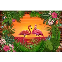 Fotobehang - Flamingo's, roze/groen, ook mooi in de kinderkamer, 11 maten, incl behanglijm