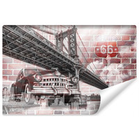 Fotobehang - Amerika, USA, Oldtimer, route66, Brooklyn Bridge, Op stenen achtergrond, 11 maten, incl behanglijm