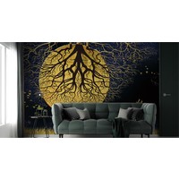 Fotobehang - Abstracte volle maan, Geel/zwart, 11 maten, inclusief behanglijm