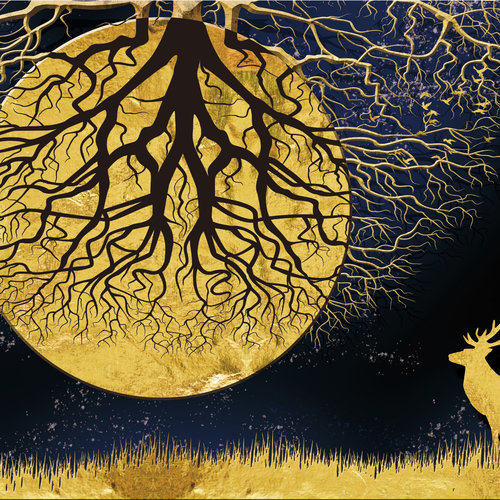 Fotobehang - Abstracte volle maan, Geel/zwart, 11 maten, inclusief behanglijm