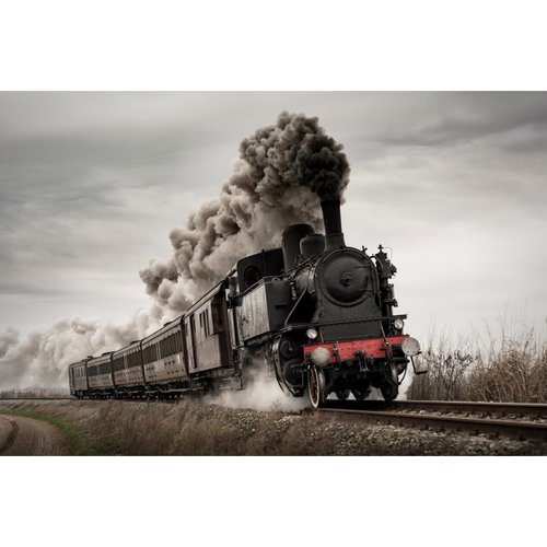 Fotobehang - Oude Stoomlocomotief, 11 maten, verwen je muur,  inclusief behanglijm