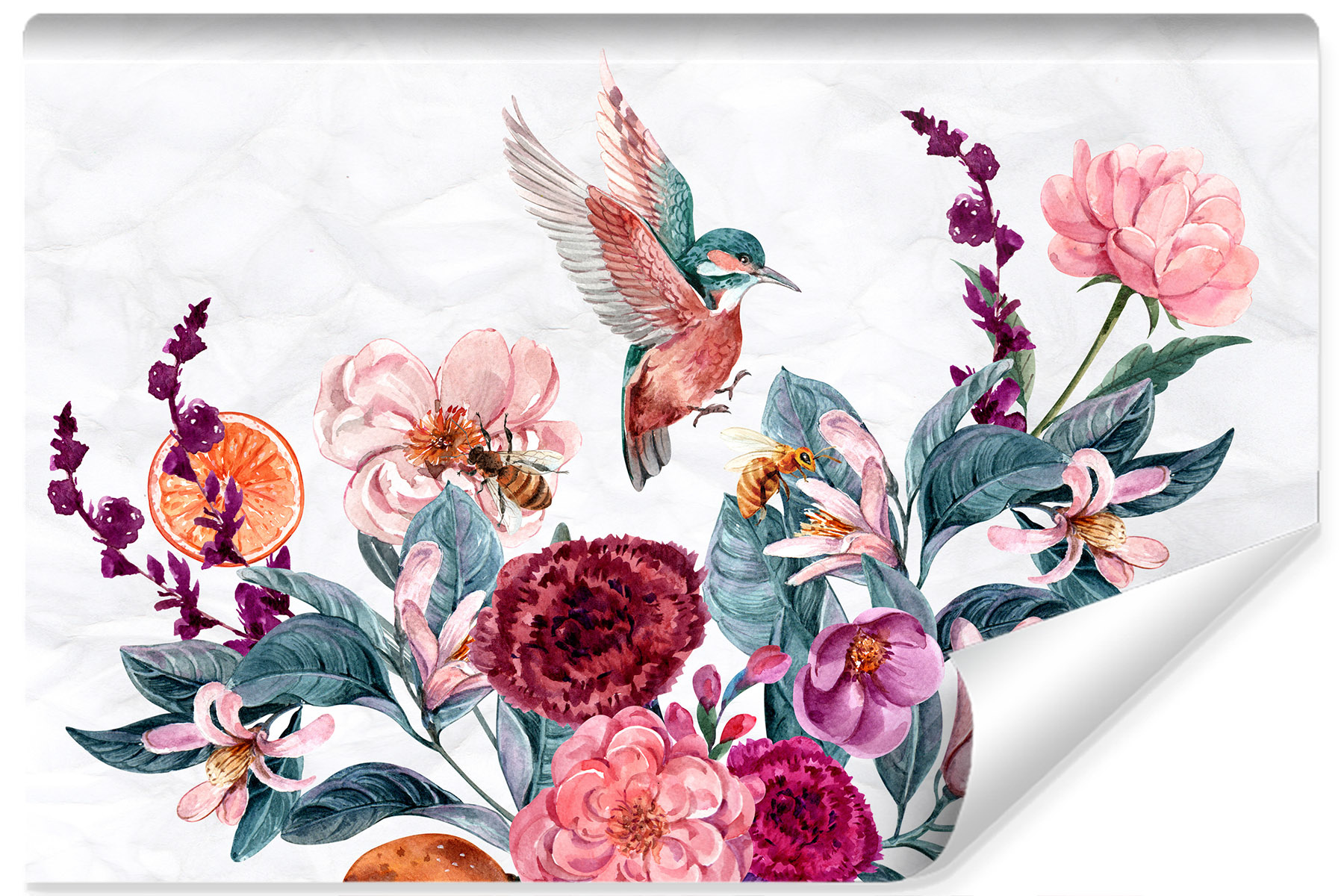 Photo wallpaper Hummingbirds and bees on a flower Non-woven 104 x 70.5 cm FT-3815-VEM