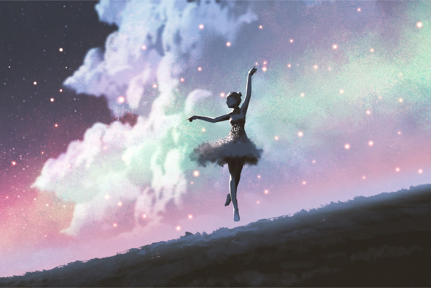Fotobehang - Prima Ballerina dansend voor de sterren, 11 maten, inclusief behanglijm afbeelding