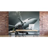 Fotobehang - Vintage vliegtuig zwart-wit, premium print, inclusief behanglijm