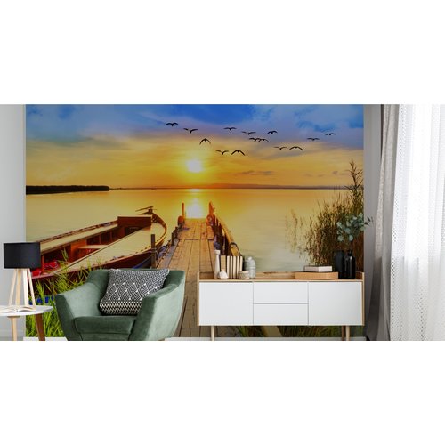 Fotobehang - Zonsondergang over meer , premium print, inclusief behanglijm