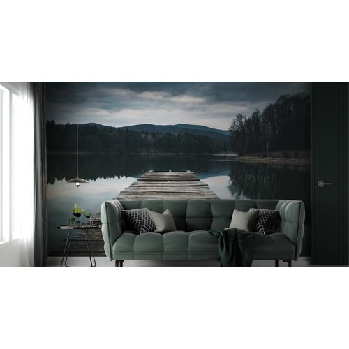 Fotobehang - Houten pier over meer , premium print, inclusief behanglijm