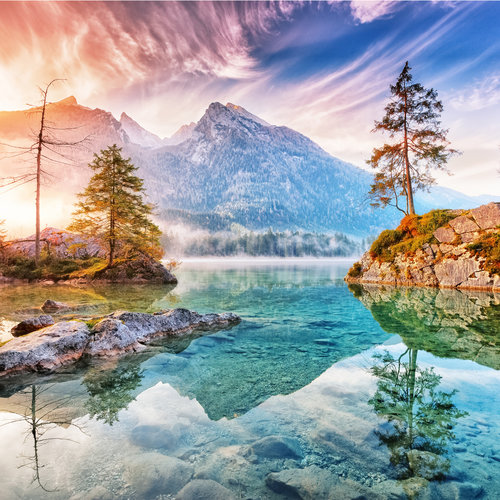 Fotobehang - Meer Hindersee, Bavaria, Duitsland, premium print, inclusief behanglijm