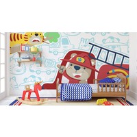 Fotobehang - Brandweerman beer, Kinderkamer , premium print, inclusief behanglijm