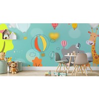 Fotobehang - Dieren tussen de wolken, Kinderkamer, premium print, inclusief behanglijm