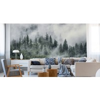 Fotobehang - Bos in de mist , premium print, inclusief behanglijm