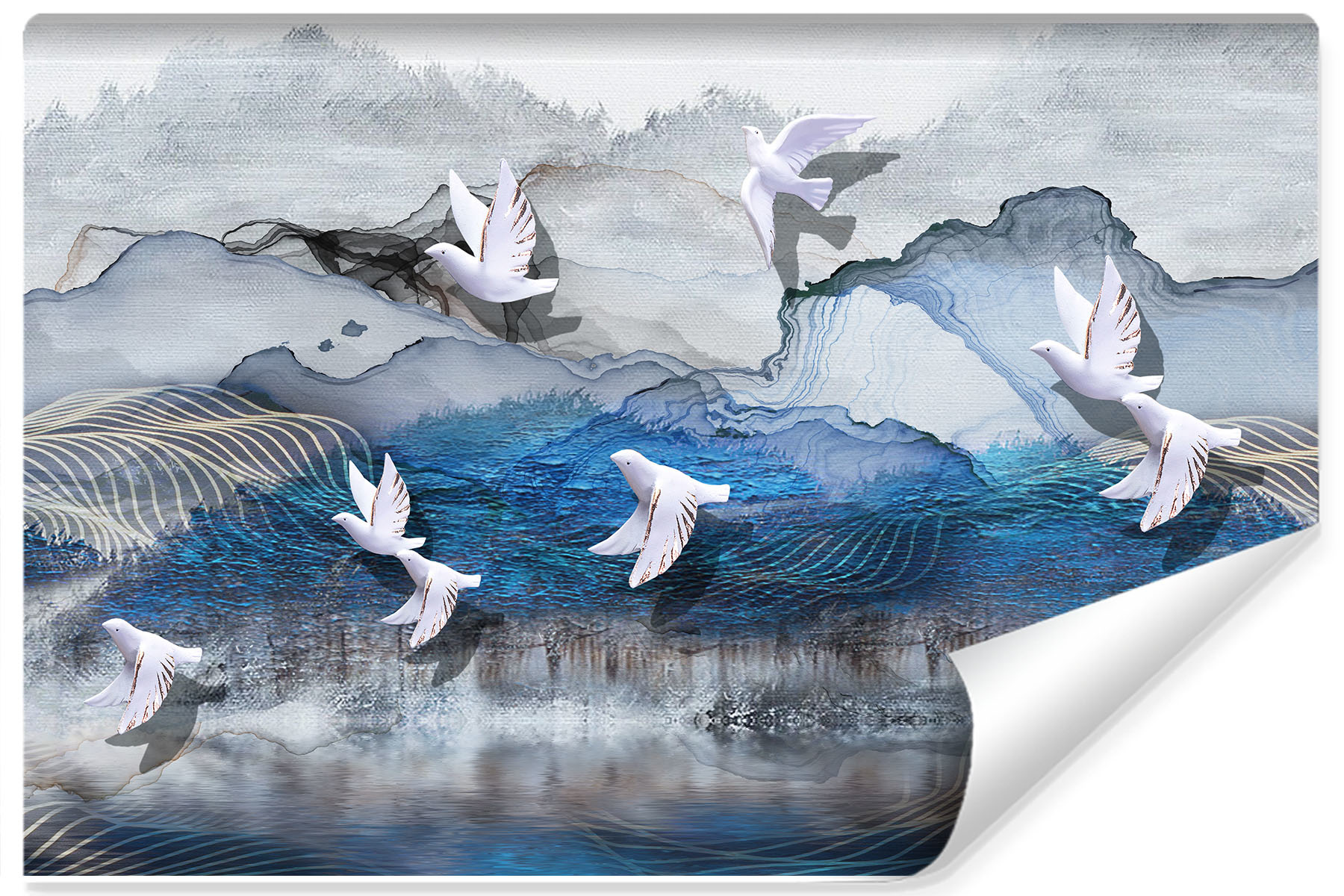Fotobehang - Vogels boven de zee, premium print, inclusief behanglijm afbeelding