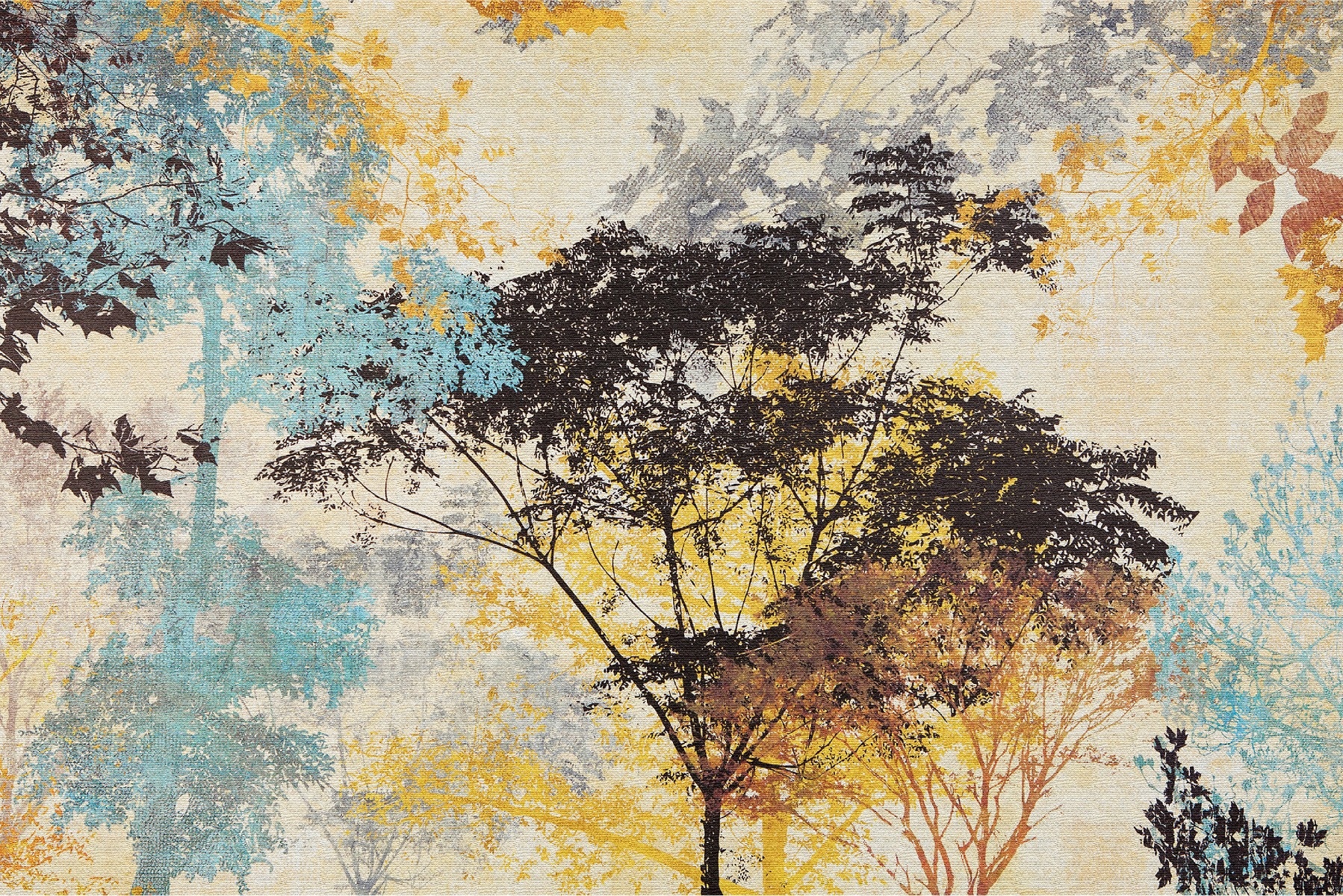 Fotobehang - Abstract geschilderde boom, premium print, inclusief behanglijm afbeelding