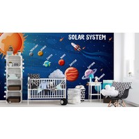 Fotobehang - Zonnestelsel met namen III, Kinderkamer, premium print, inclusief behanglijm