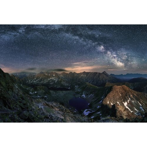 Fotobehang - Melkweg boven bergen, premium print, inclusief behanglijm