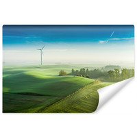 Fotobehang - Groen landschap met windmolen, premium print, inclusief behanglijm