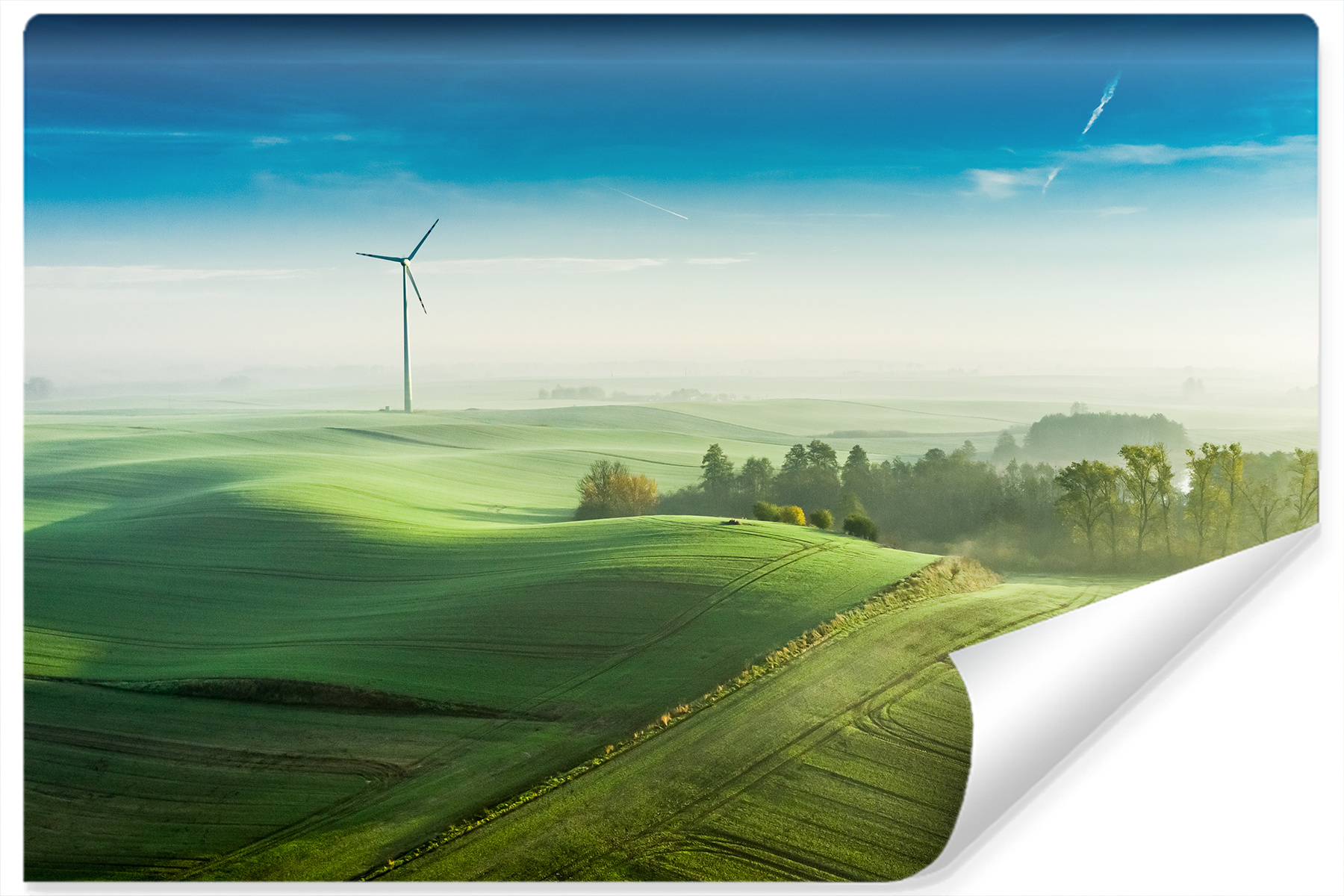 Fotobehang - Groen landschap met windmolen, premium print, inclusief behanglijm