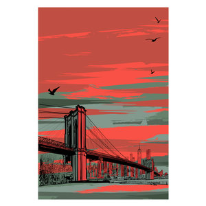 Karo-art Poster - Brooklyn Bridge Illustratie, USA,  premium print