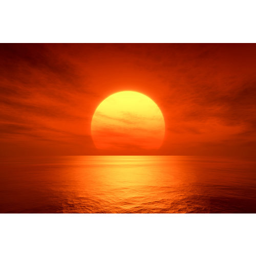 Karo-art Poster- Ondergaande Zon boven Zee, Premium print, wanddecoratie