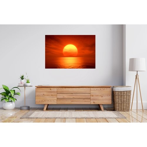 Karo-art Poster- Ondergaande Zon boven Zee, Premium print, wanddecoratie