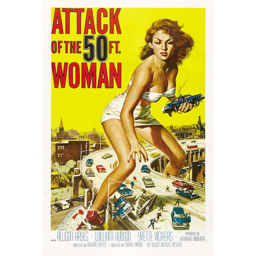 Karo-art Poster - Originele filmposter Attack of the 50ft woman, Cult film 1958, veel te zien op de achtergrond van Amerikaanse series