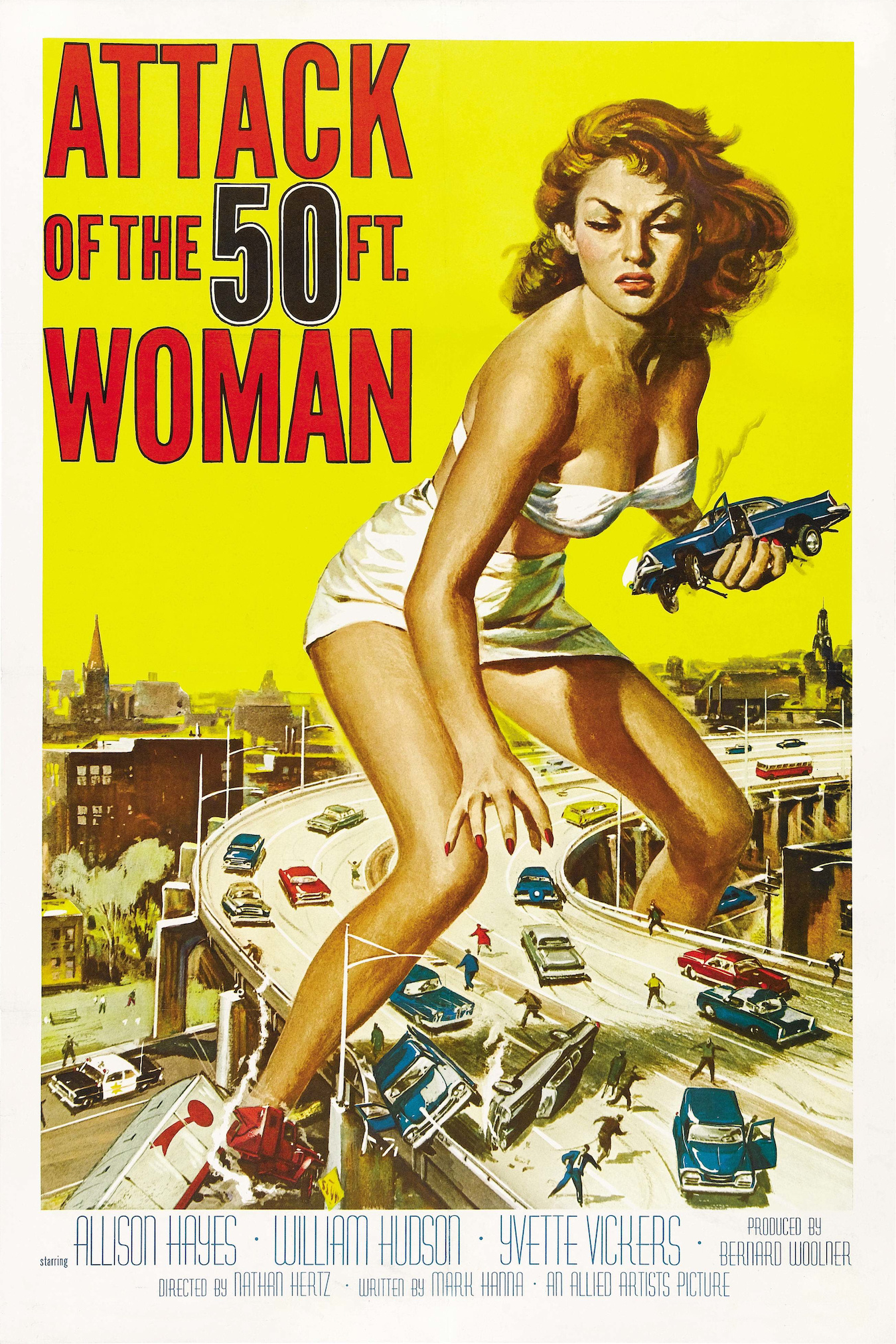 Poster - Attack of the 50ft woman, Cult film 1958, Originele Filmposter, Premium Print, Professioneel Fotopapier afbeelding